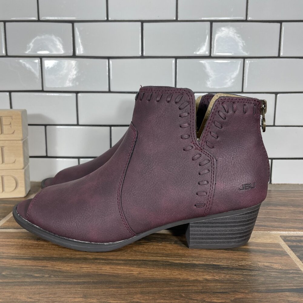 JBU By Jambu Harper Shoes Womens Size 8 Wine Whipstitched Peep Toe Ankle Boot